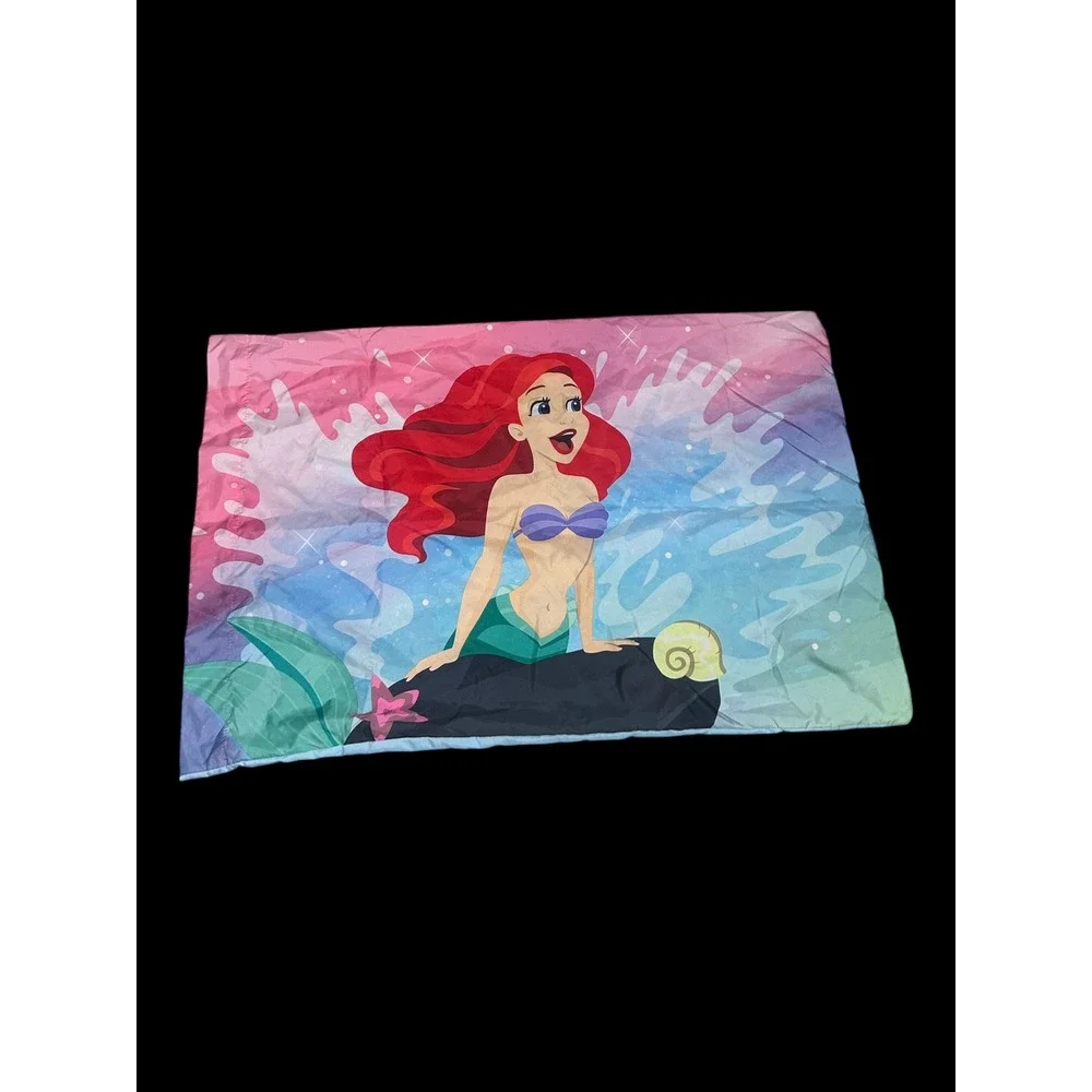 Disney Princess Reversible Pillowcase Ariel Belle Tiana Aurora Pink Blue Ombre
